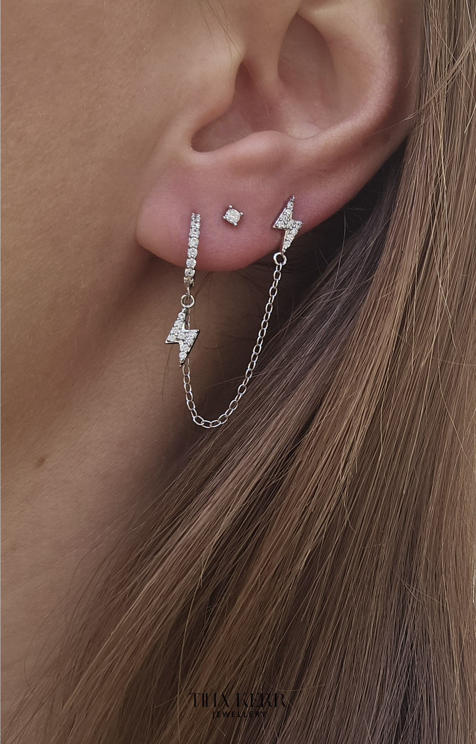 Bolt Dangly Hoop Chain Earring